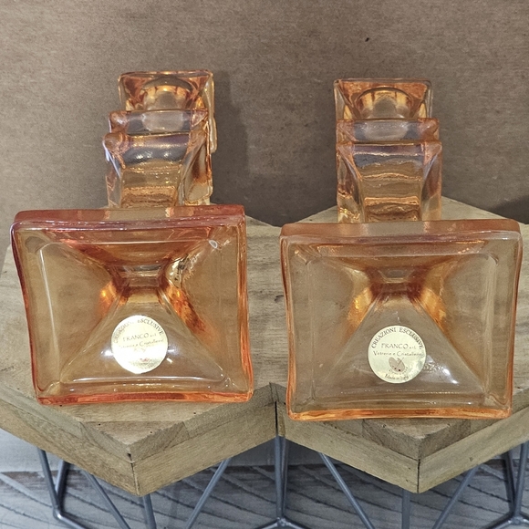 Stunning Franco Creazioni Exclusive Peach/Salmon Glass Candle Holder Set Italy - Picture 5 of 10